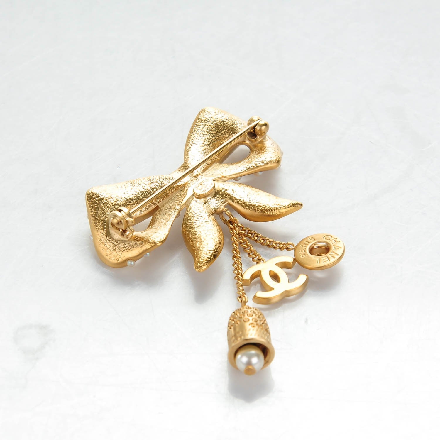 Chanel Pearl Bow CC Brooch Pin Gold 3 of 5