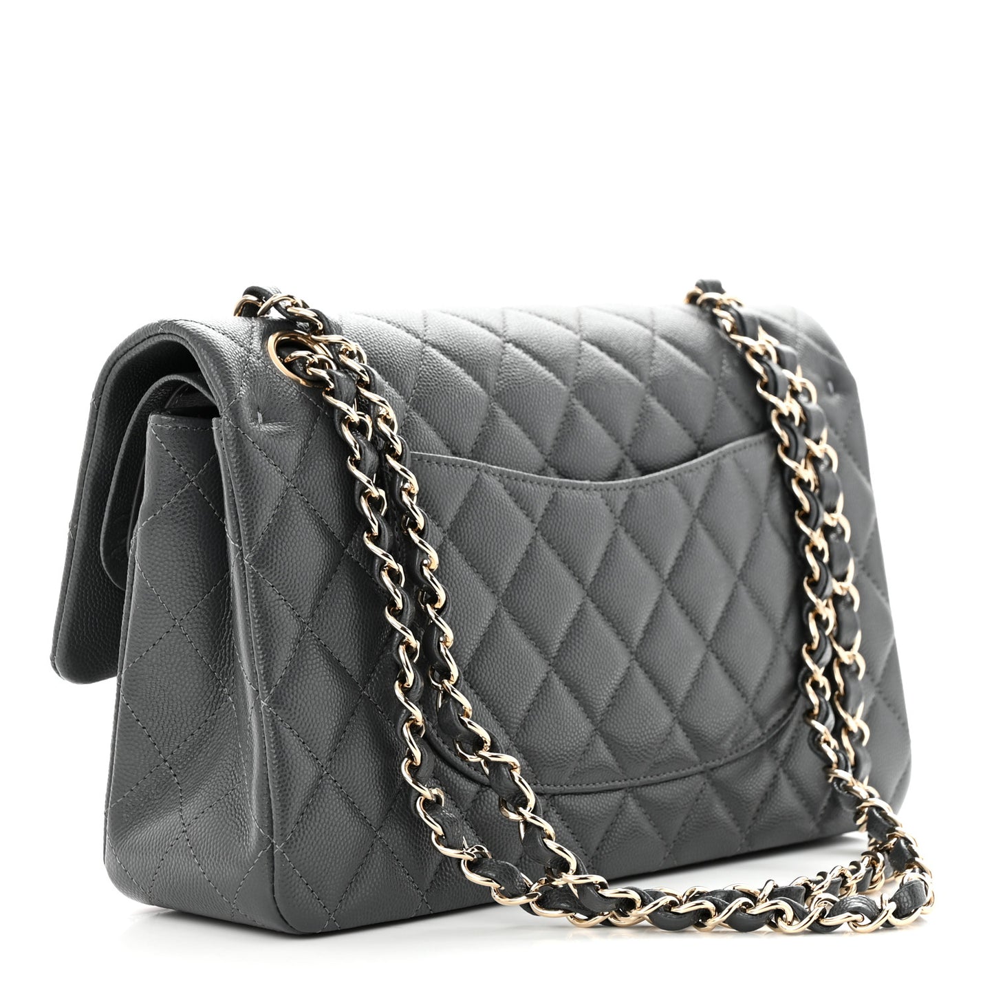 Caviar Quilted Medium Double Flap Dark Grey