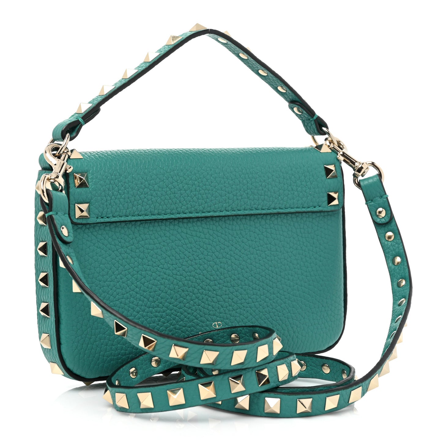 Grainy Calfskin Rockstud Crossbody Pouch Ultra Marine Green