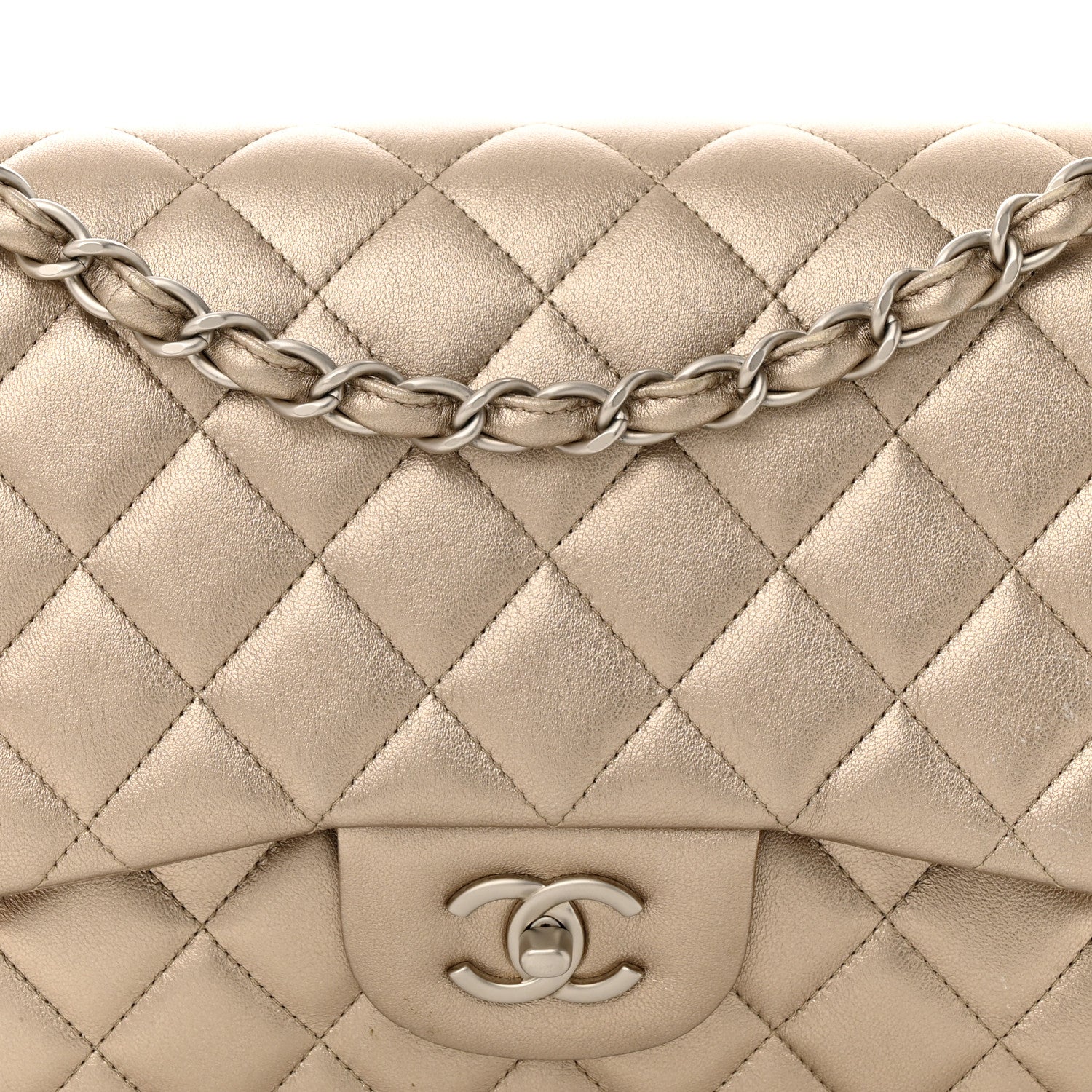 Chanel Metallic Lambskin Quilted Jumbo Double Flap Gold 8 of 15