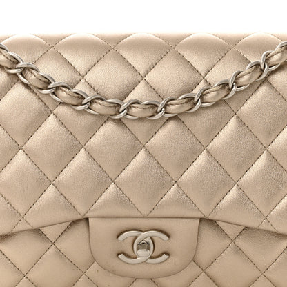 Chanel Metallic Lambskin Quilted Jumbo Double Flap Gold 8 of 15