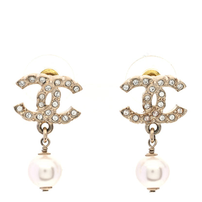 Chanel Crystal Pearl CC Drop Earrings Gold 1 of 5