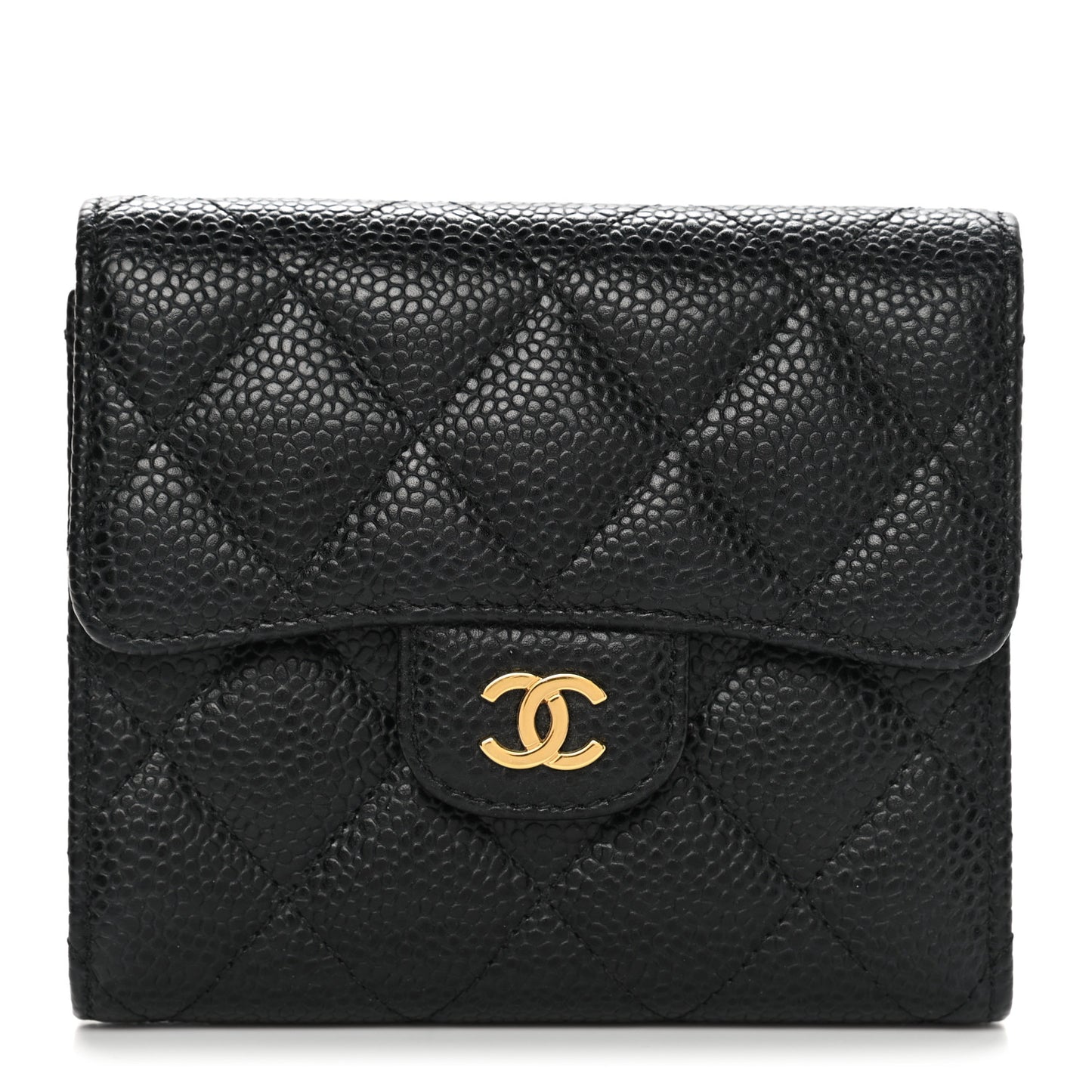 Caviar Quilted Compact Flap Wallet Black