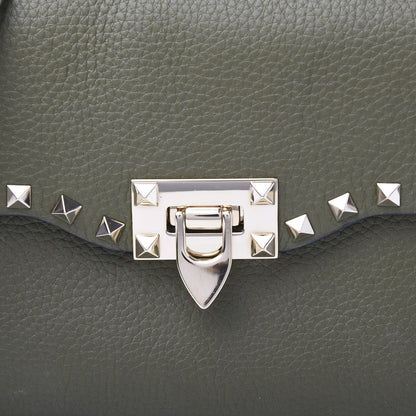 Valentino Garavani Pebbled Calfskin Medium Rockstud Flip Lock Crossbody Bag Army Green 8 of 10