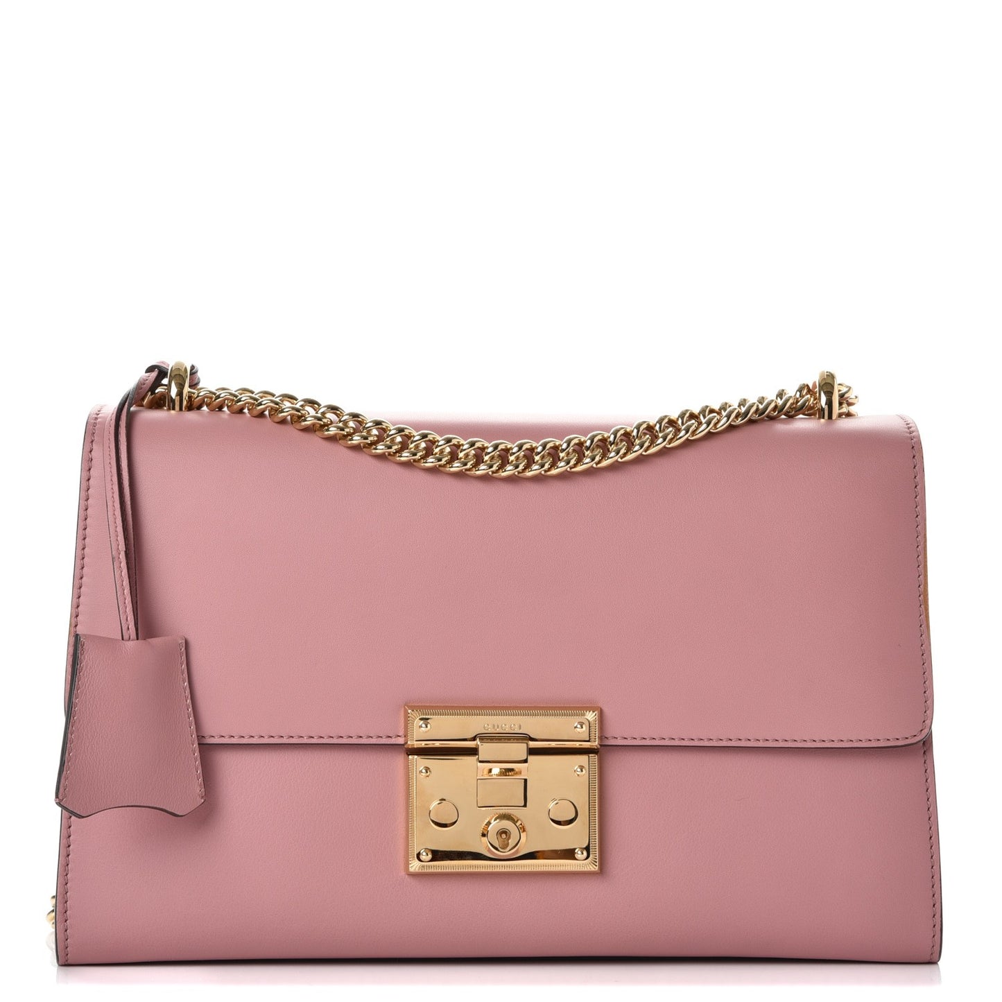 Moon Calfskin Medium Padlock Shoulder Bag Carmine Rose