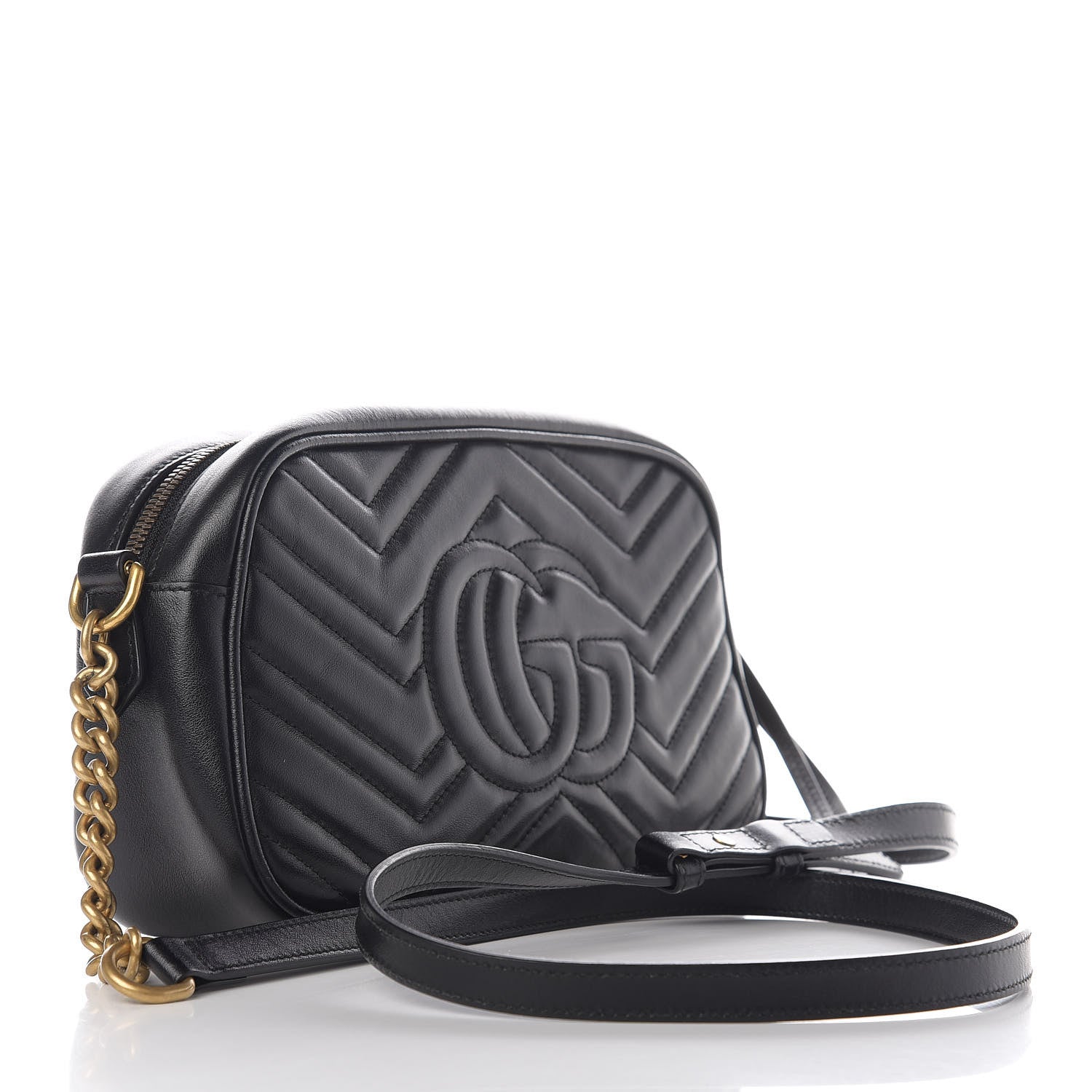 Gucci Calfskin Matelasse Small GG Marmont Chain Shoulder Bag Black 3 of 12