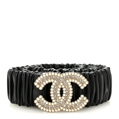 Chanel Lambskin Crystal Pearl CC Belt 80 32 Black 1 of 6