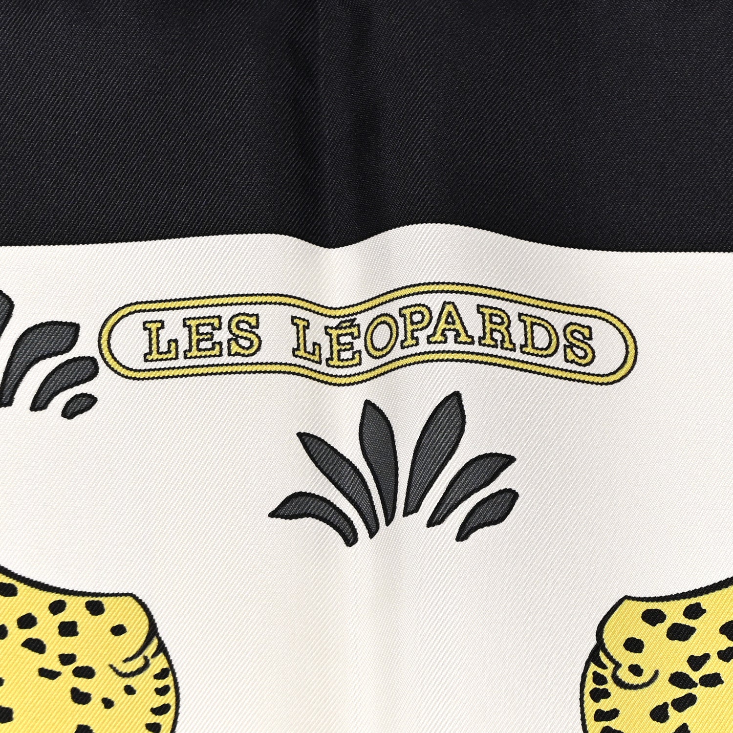 Hermes Silk Les Leopards Scarf 90 Black Blanc Jaune D'Or 5 of 8