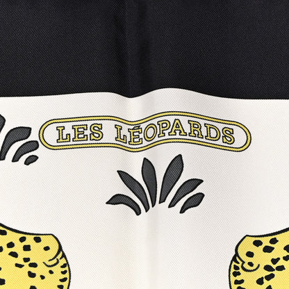 Hermes Silk Les Leopards Scarf 90 Black Blanc Jaune D'Or 5 of 8