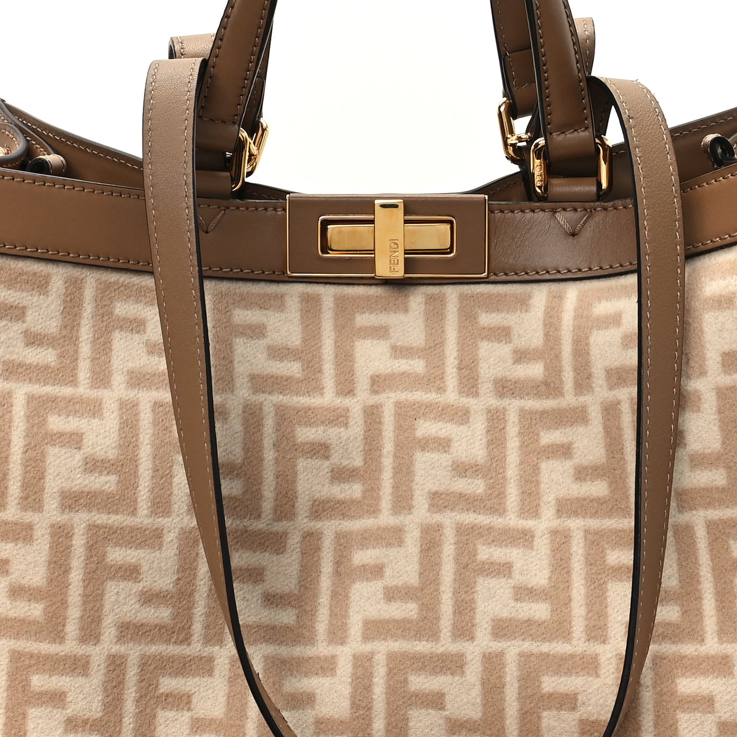 Canvas Vitello King FF Embroidered Medium Peekaboo X-Tote Beige Cammello Sand