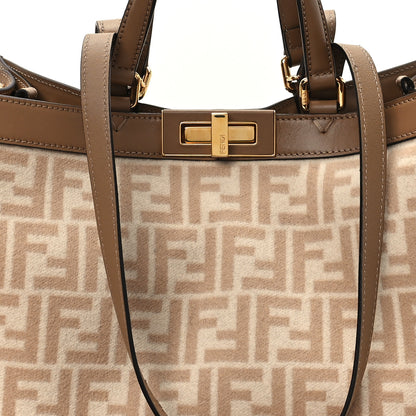 Fendi Canvas Vitello King FF Embroidered Medium Peekaboo X-Tote Beige Cammello Sand 8 of 11