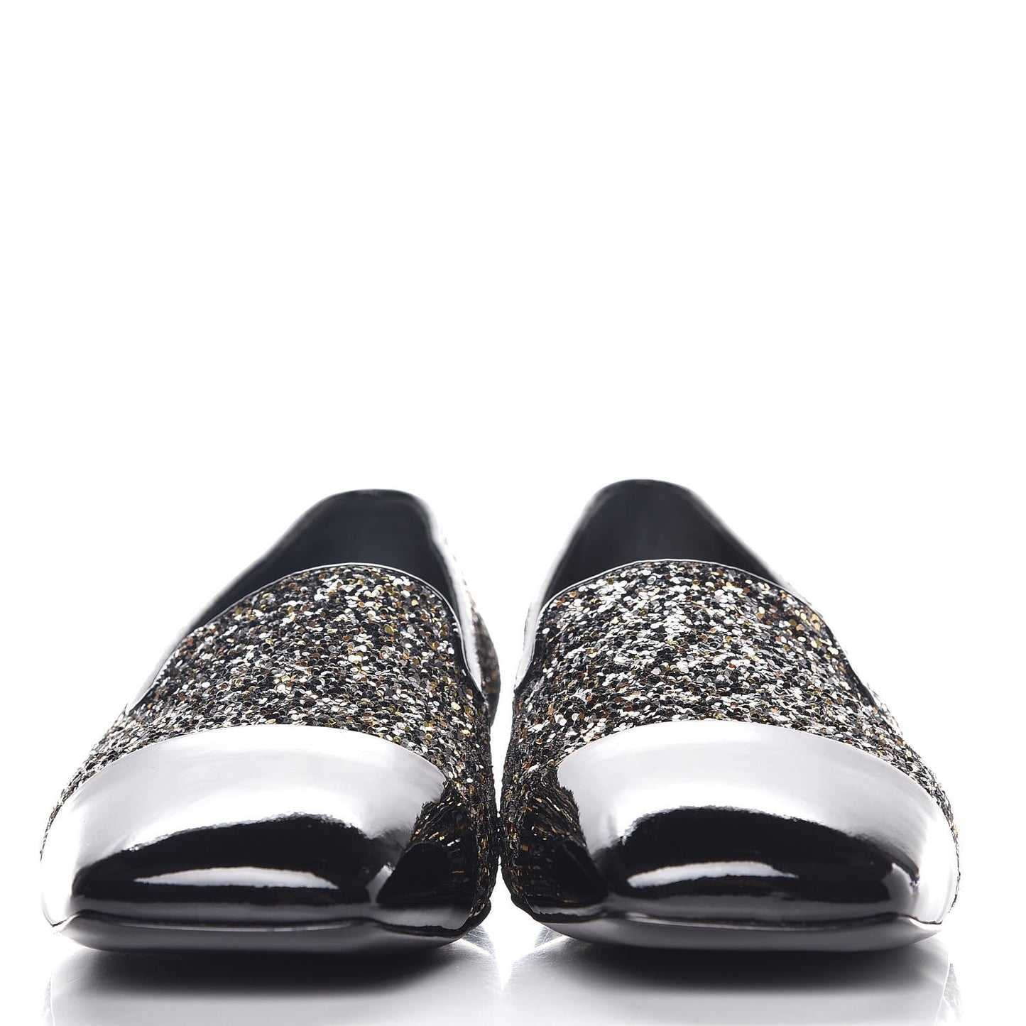 Glitter Fabric Patent Calfskin Mocassin Loafers 41 Black Bronze