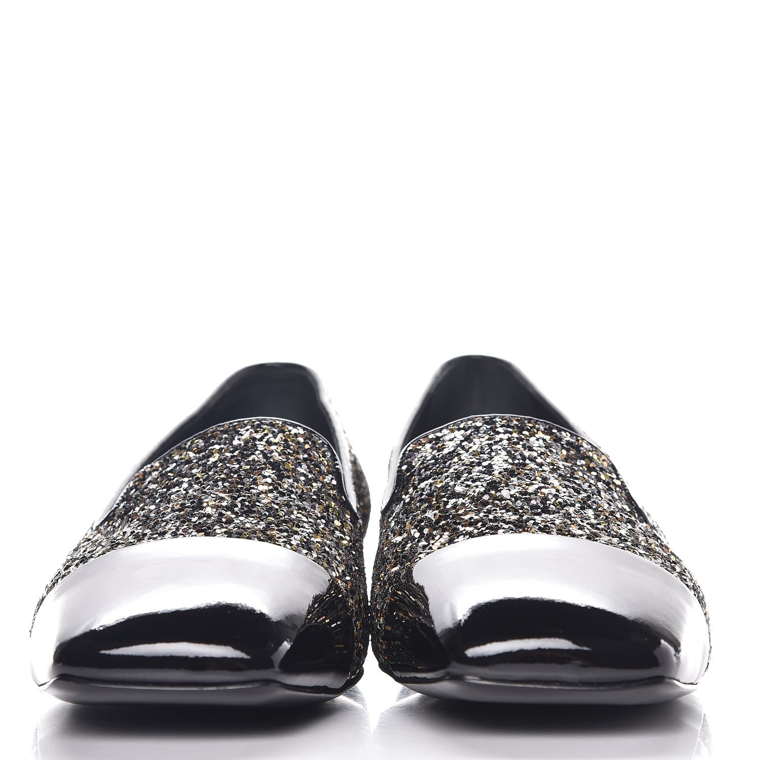 Chanel Glitter Fabric Patent Calfskin Mocassin Loafers 41 Black Bronze 3 of 9