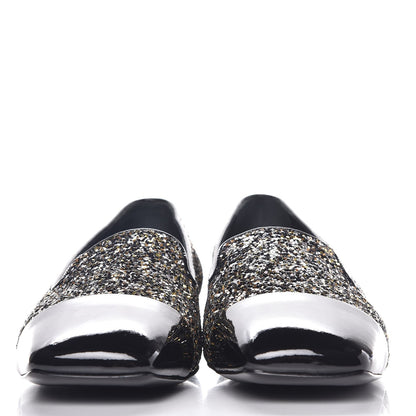 Chanel Glitter Fabric Patent Calfskin Mocassin Loafers 41 Black Bronze 3 of 9