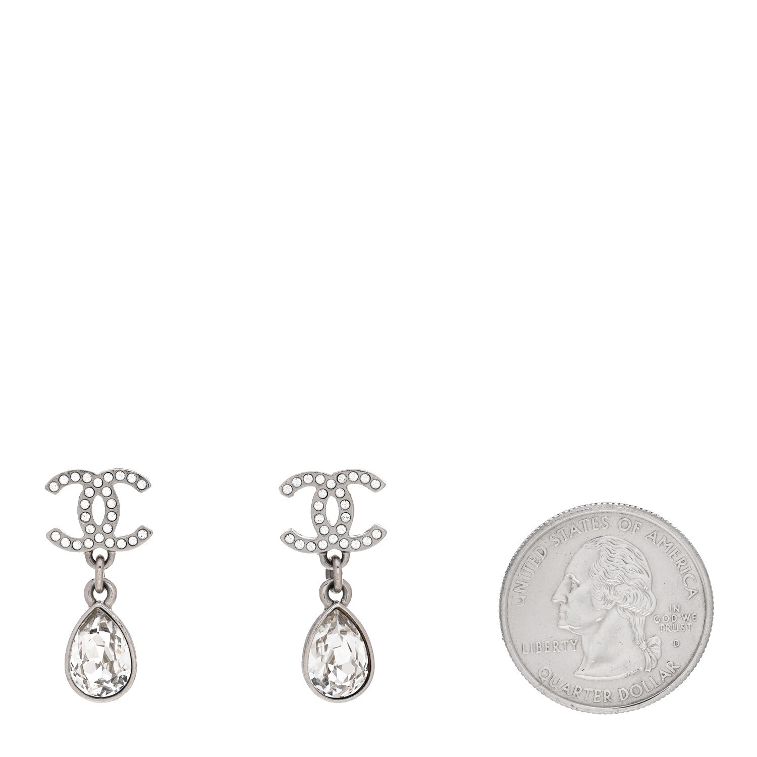 Chanel CC Crystal Teardrop Dangle Earrings Silver 2 of 5