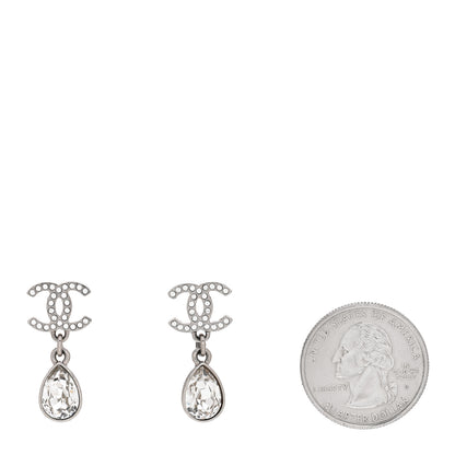 Chanel CC Crystal Teardrop Dangle Earrings Silver 2 of 5