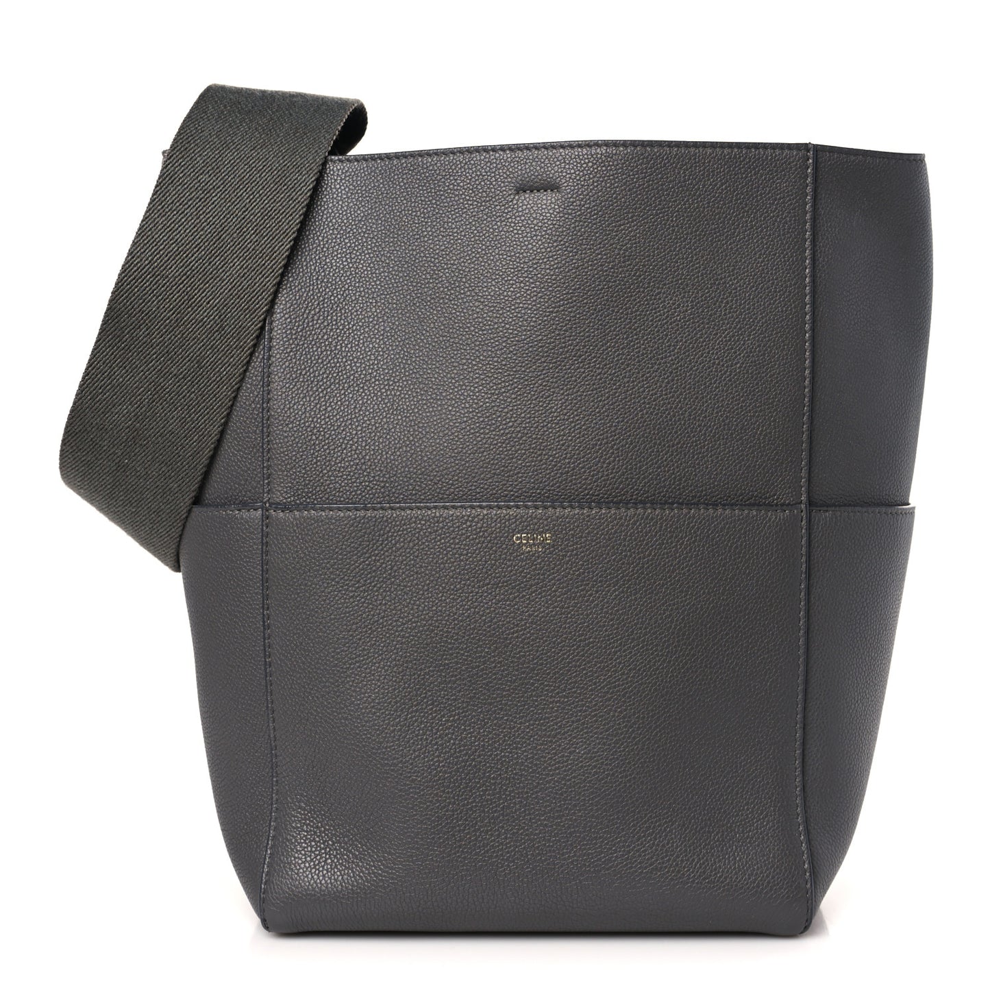 Soft Grained Calfskin Sangle Bucket Bag Grey
