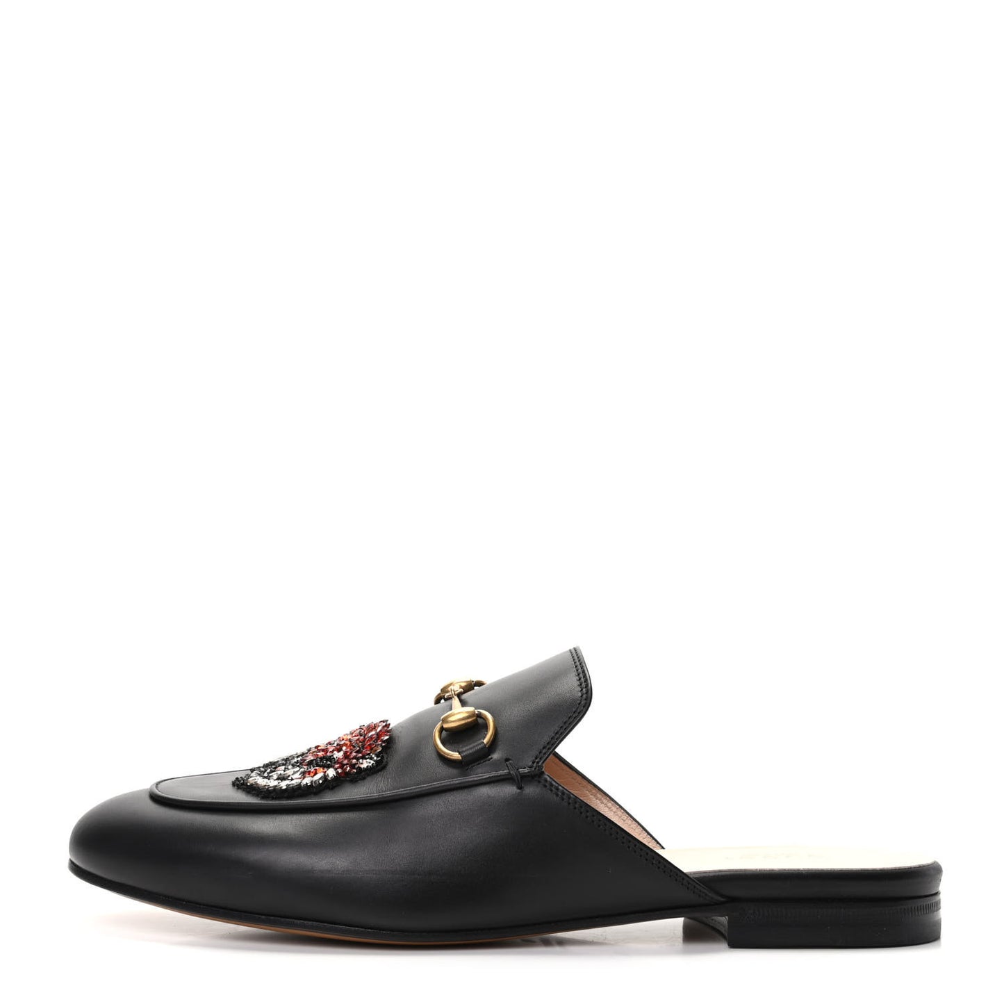 Calfskin Crystal Tiger Embroidered Princetown Slippers 39 Black