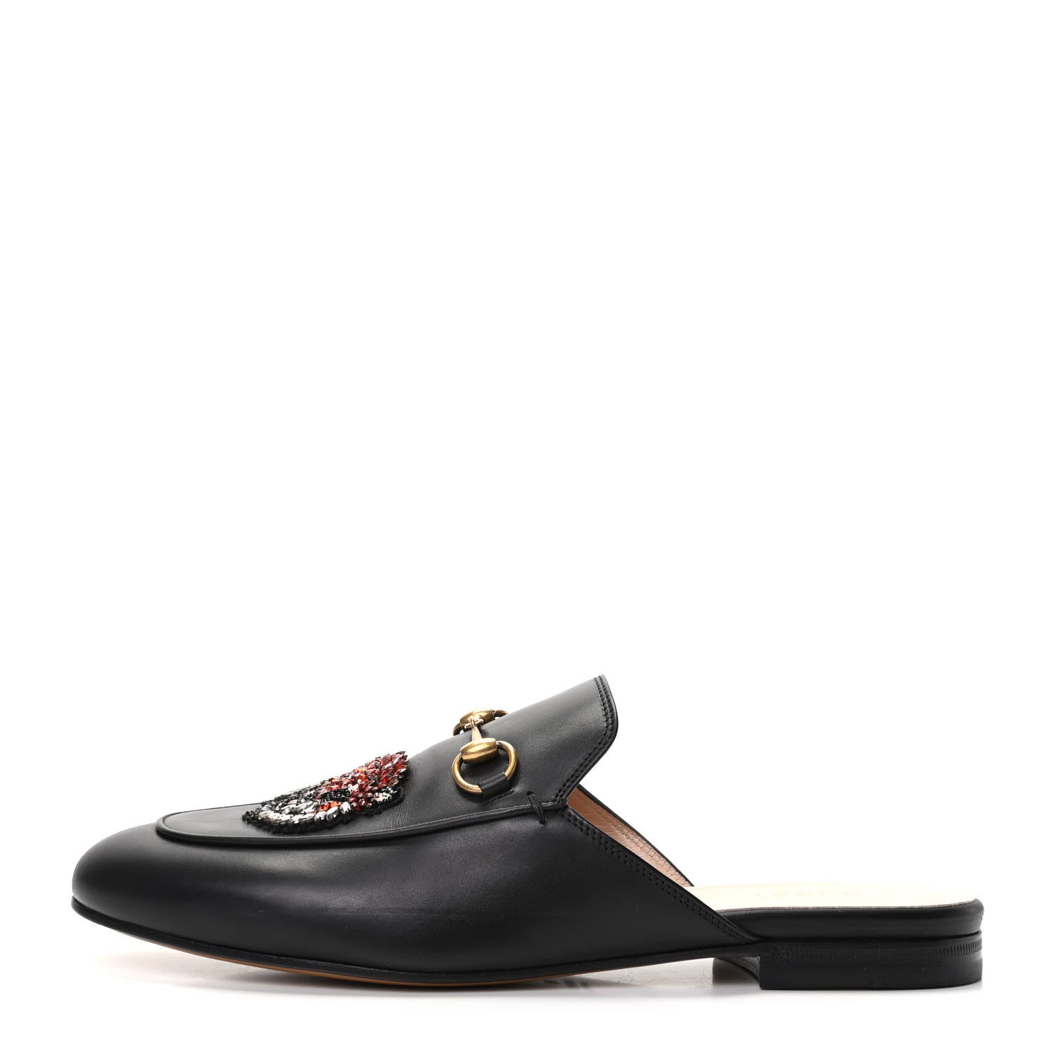 Gucci Calfskin Crystal Tiger Embroidered Princetown Slippers 39 Black 1 of 9