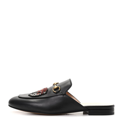 Gucci Calfskin Crystal Tiger Embroidered Princetown Slippers 39 Black 1 of 9