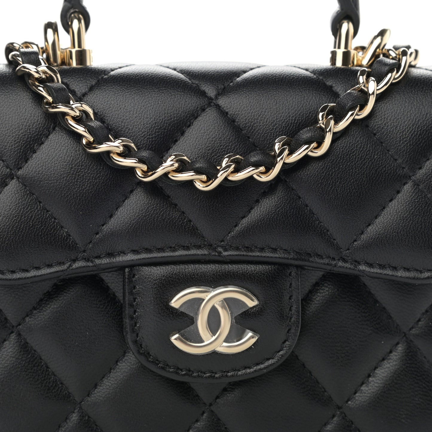 Lambskin Quilted Top Handle Flap Coin Purse With Chain Black