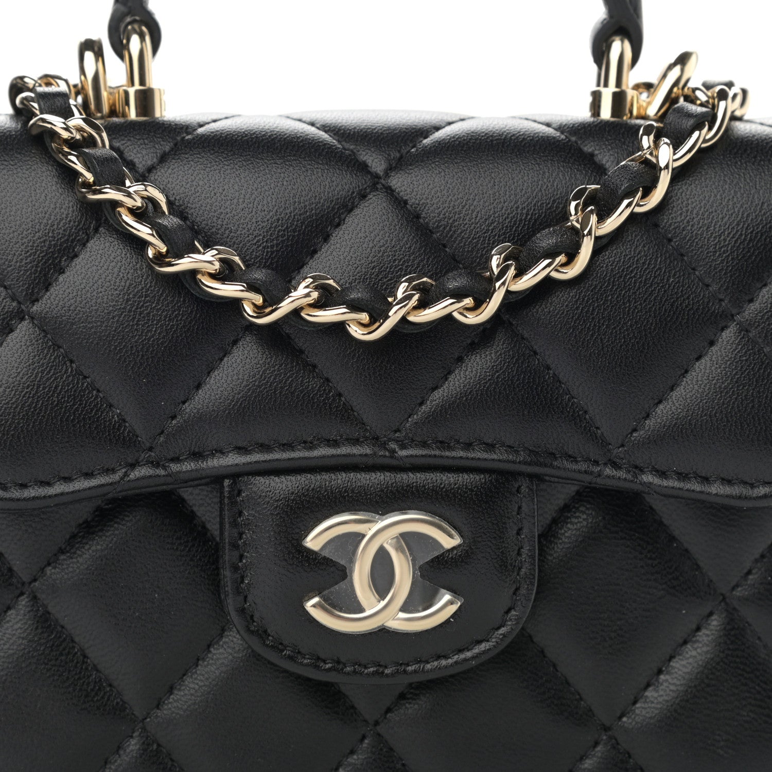 Chanel Lambskin Quilted Top Handle Flap Coin Purse With Chain Black 9 of 12
