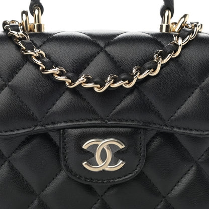 Chanel Lambskin Quilted Top Handle Flap Coin Purse With Chain Black 9 of 12