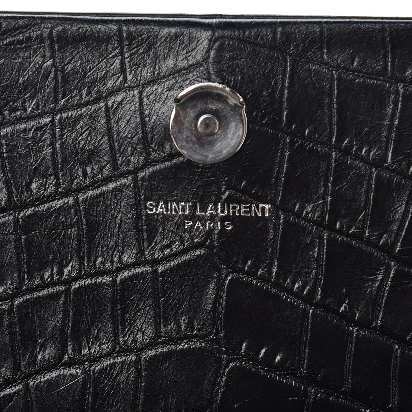 Calfskin Crocodile Embossed Medium Classic Monogram Kate Tassel Satchel Black