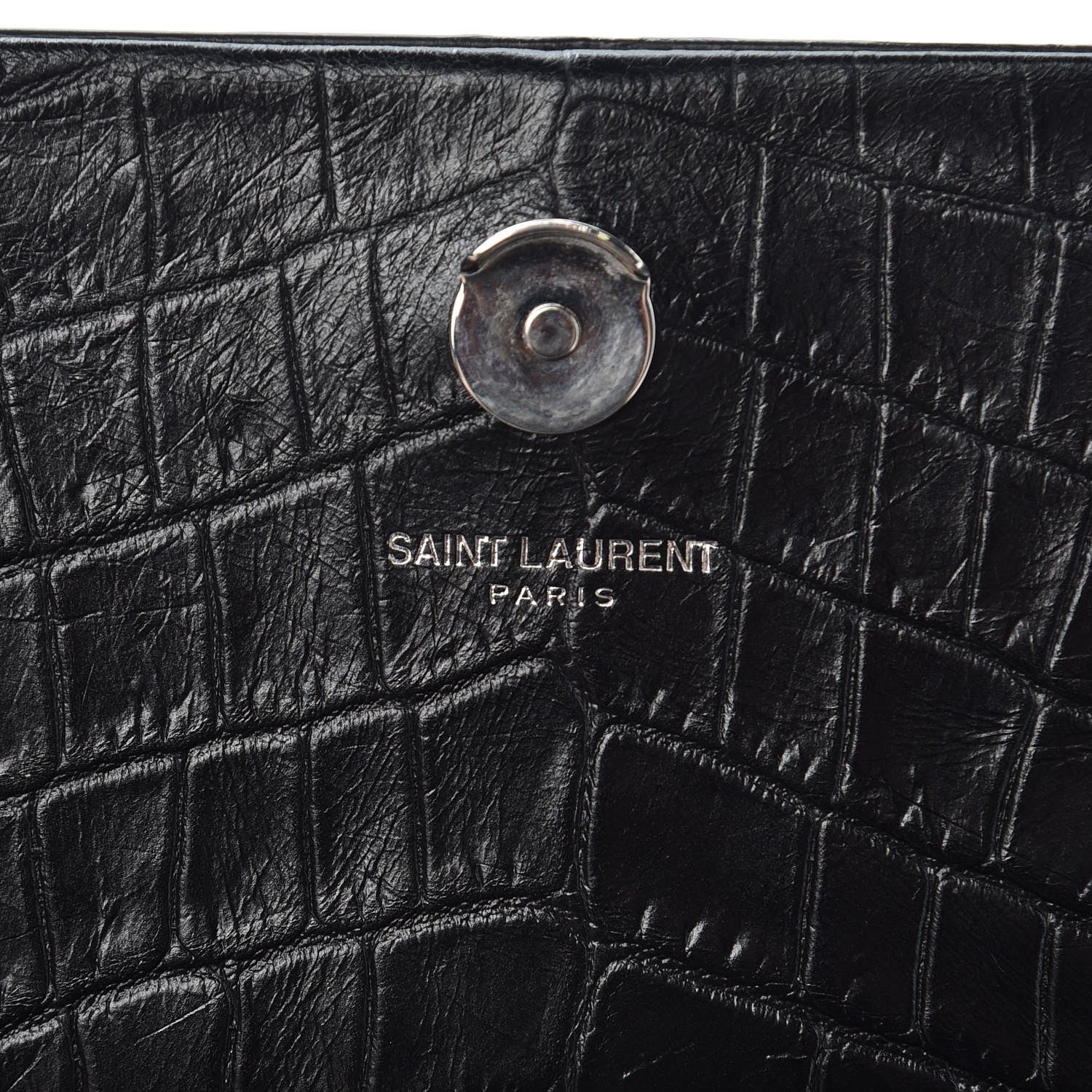 Saint Laurent Calfskin Crocodile Embossed Medium Classic Monogram Kate Tassel Satchel Black 7 of 8