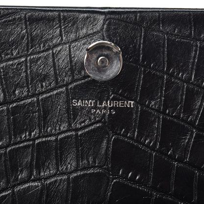 Saint Laurent Calfskin Crocodile Embossed Medium Classic Monogram Kate Tassel Satchel Black 7 of 8