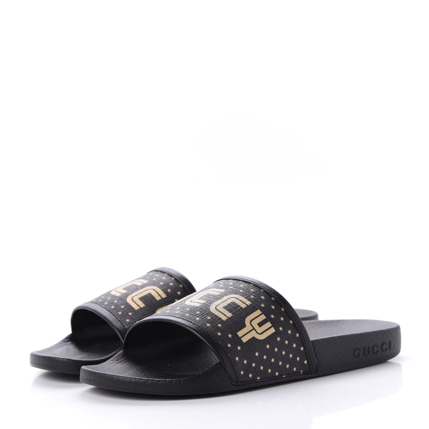 X SEGA Supreme Canvas GUCCY Stars Womens Slide Sandals 36 Black Gold