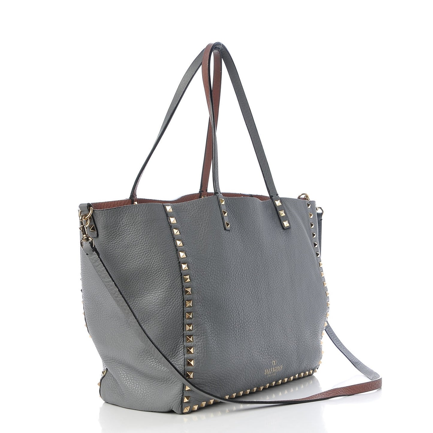Grained Calfskin Medium Rockstud Reversible Tote Dark Rose Grey