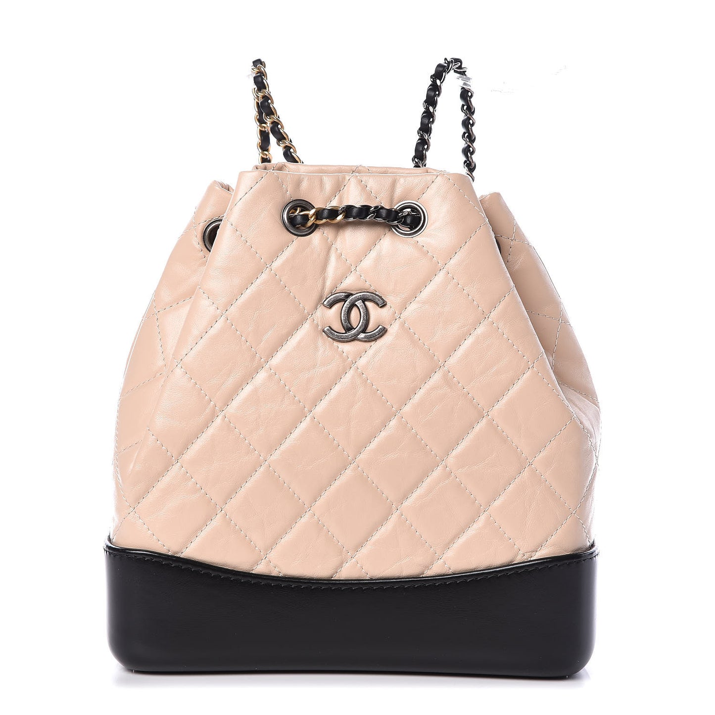 Aged Calfskin Quilted Small Gabrielle Backpack Beige Black
