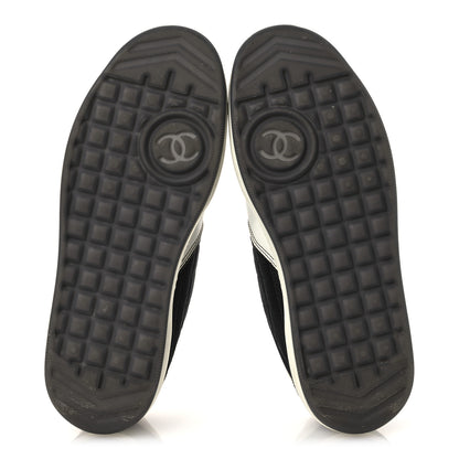 Chanel Suede Fabric Calfskin Womens CC Sneakers 41 Black White 7 of 13