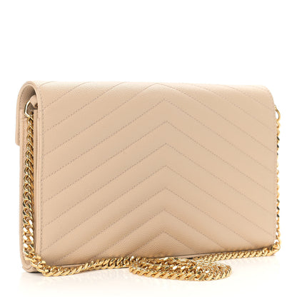 Saint Laurent Grain De Poudre Matelasse Chevron Monogram Chain Wallet Nude Powder 3 of 9
