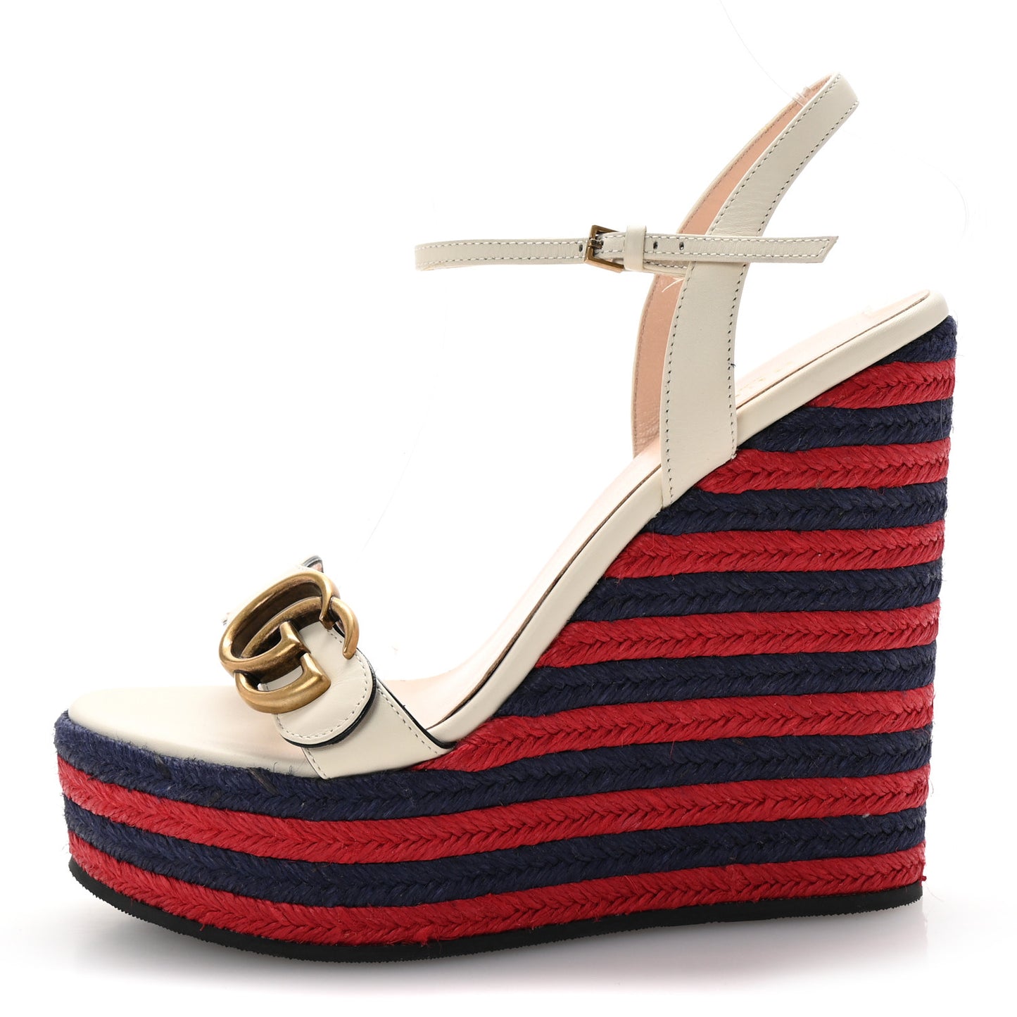 Lifford Calfskin GG Marmont Platform 35/120mm Espadrille Wedges 37 Mystic White