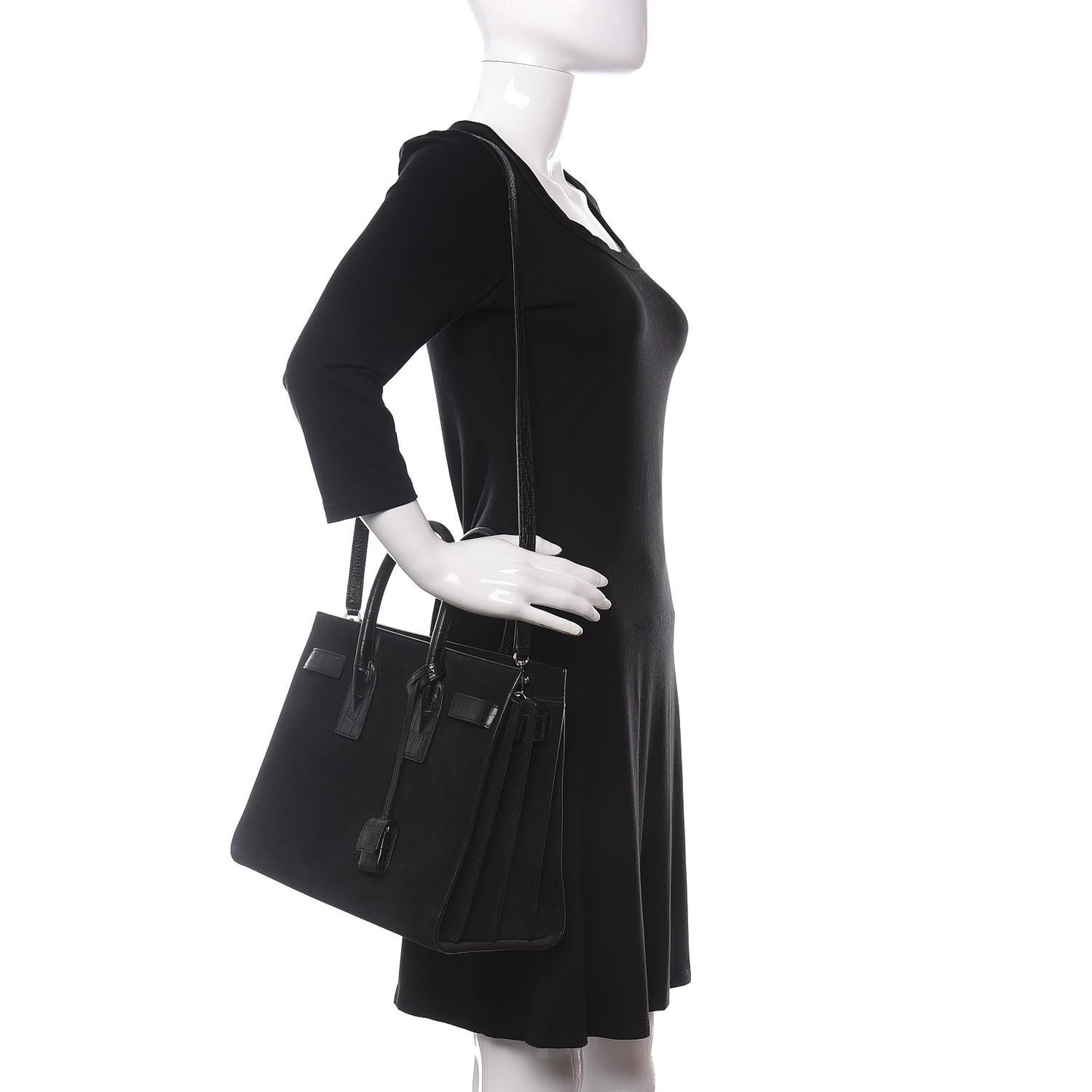 Suede Crocodile Embossed Small Sac De Jour Black