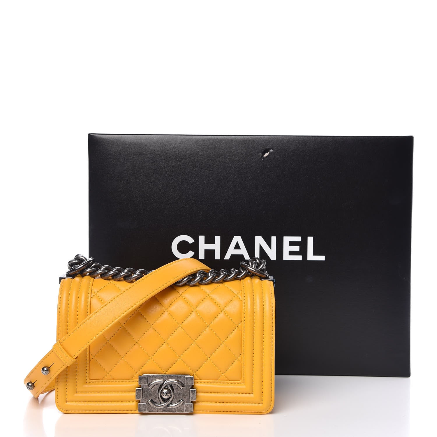 Chanel Lambskin Quilted Small Boy Flap Yellow 10 of 10