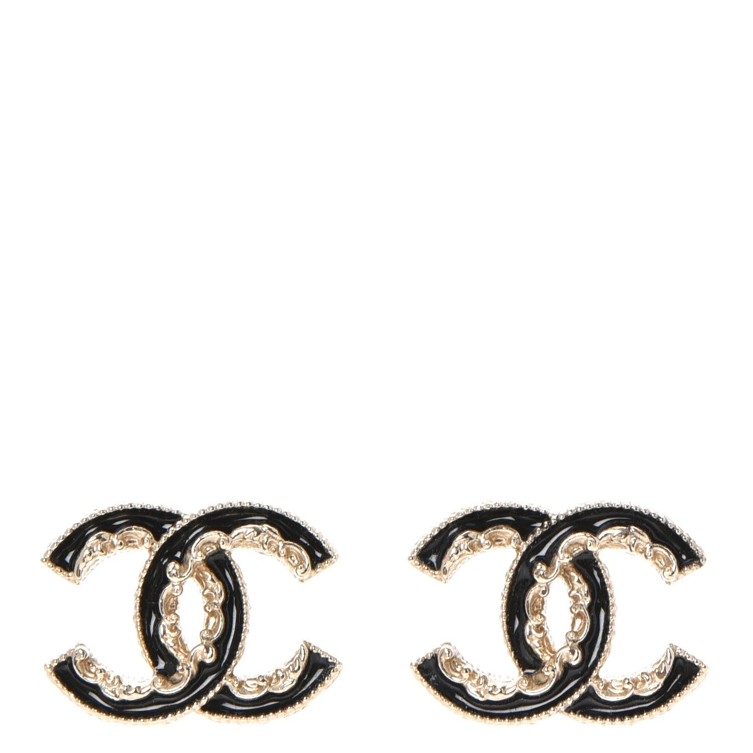 Chanel Enamel CC Baroque Earrings Black Gold 1 of 6