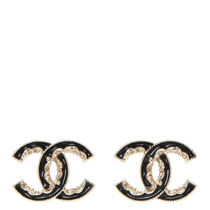 Chanel Enamel CC Baroque Earrings Black Gold 1 of 6
