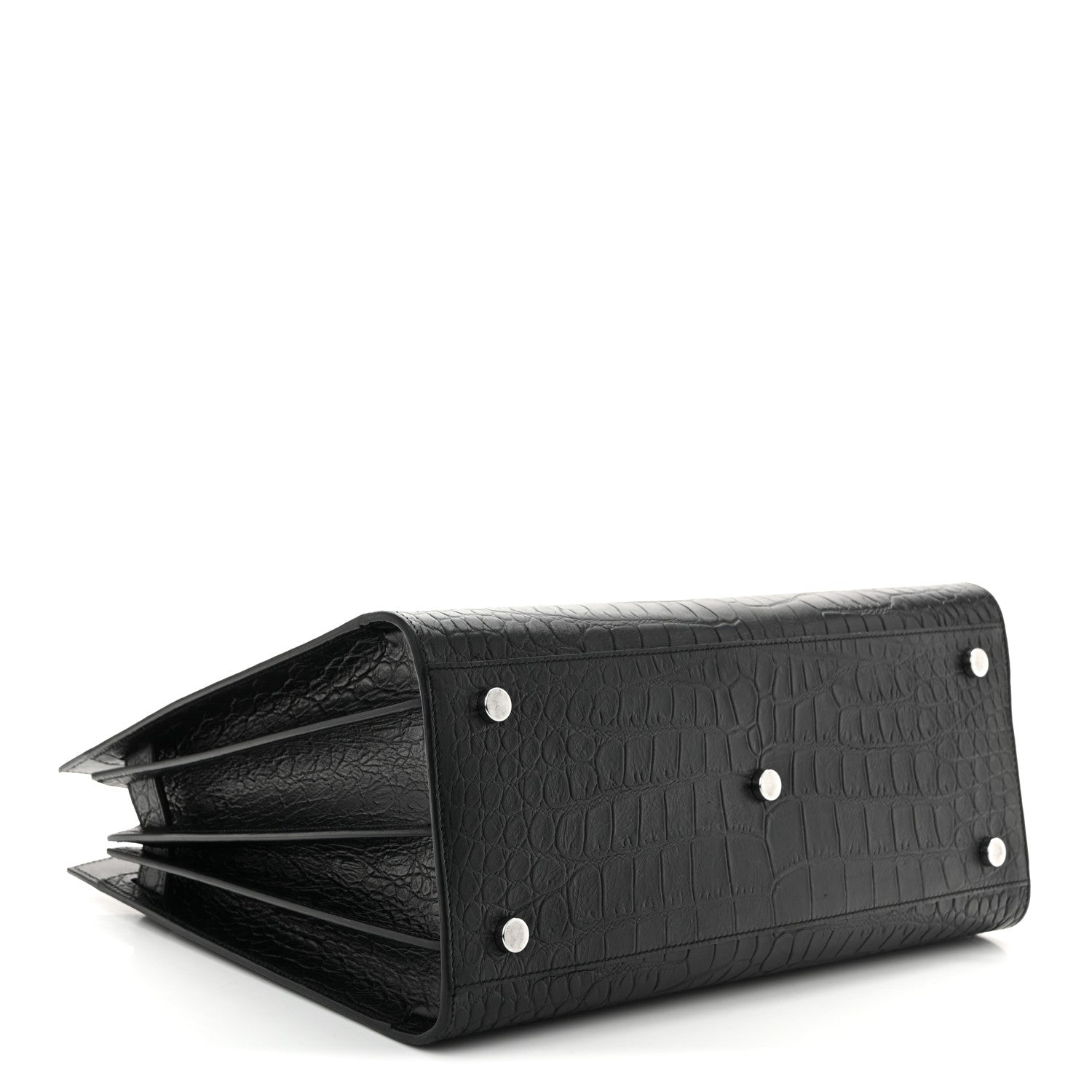 Saint Laurent Calfskin Crocodile Embossed Small Sac de Jour  Black 4 of 10