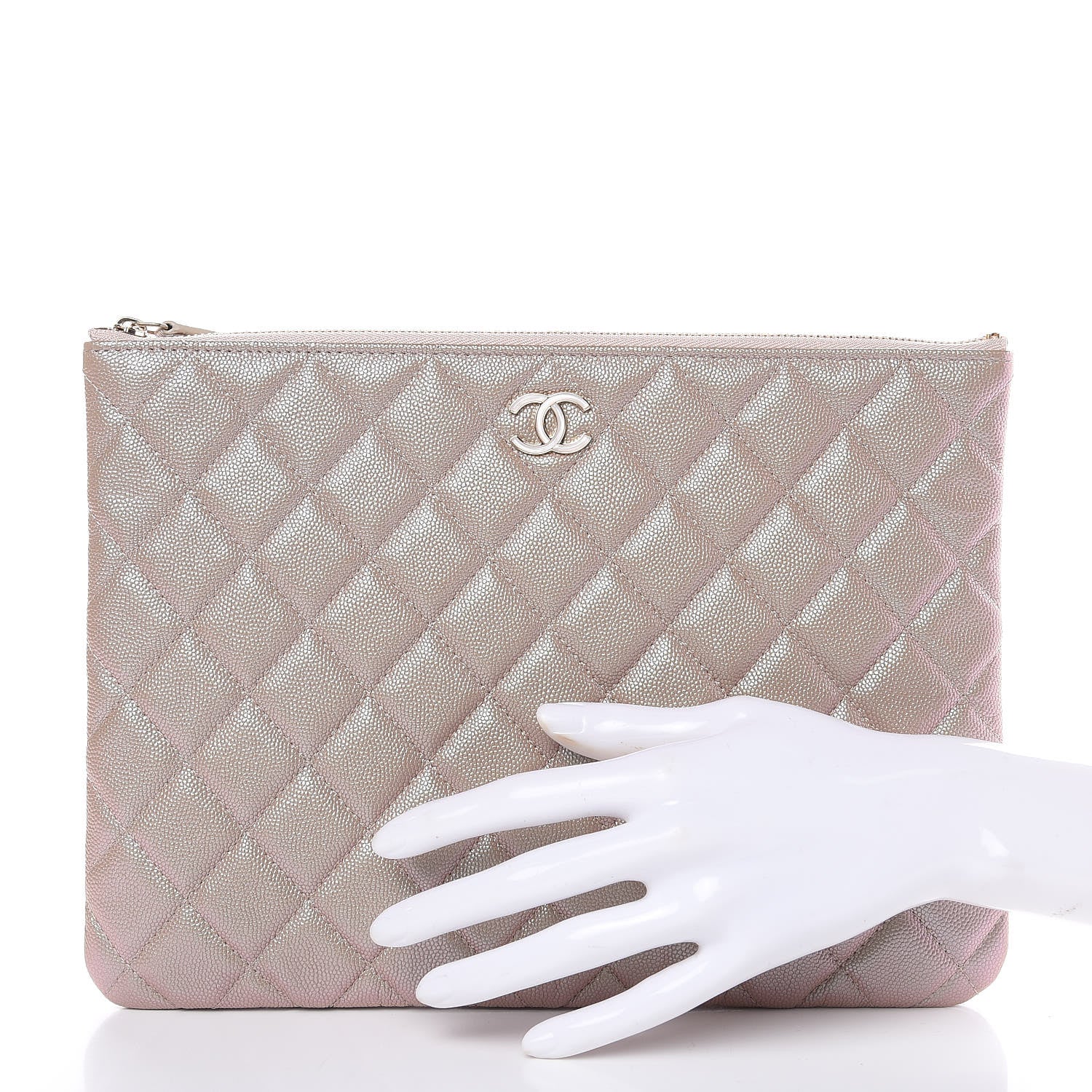 Chanel Iridescent Caviar Quilted Medium Cosmetic Case Beige 2 of 10