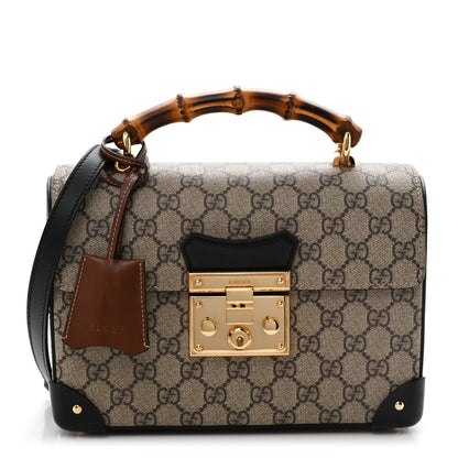 Gucci GG Supreme Monogram Small Padlock Bamboo Shoulder Bag Beige Black Cuir 1 of 11