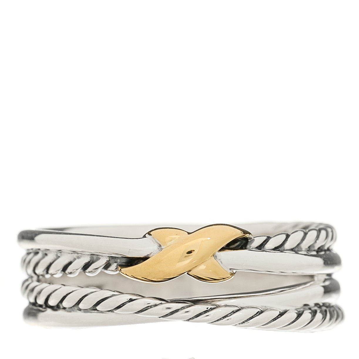 David Yurman Sterling Silver 18K Yellow Gold 6mm X Crossover Ring 55 7.25 1 of 5