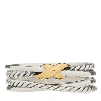 David Yurman Sterling Silver 18K Yellow Gold 6mm X Crossover Ring 55 7.25 1 of 5