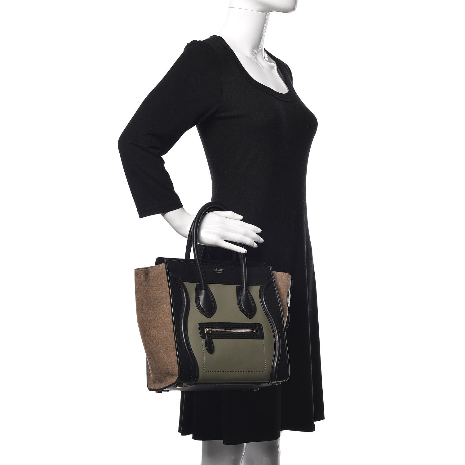 Celine Satin Calfskin Suede Micro Tri-Color Luggage Almond 2 of 13