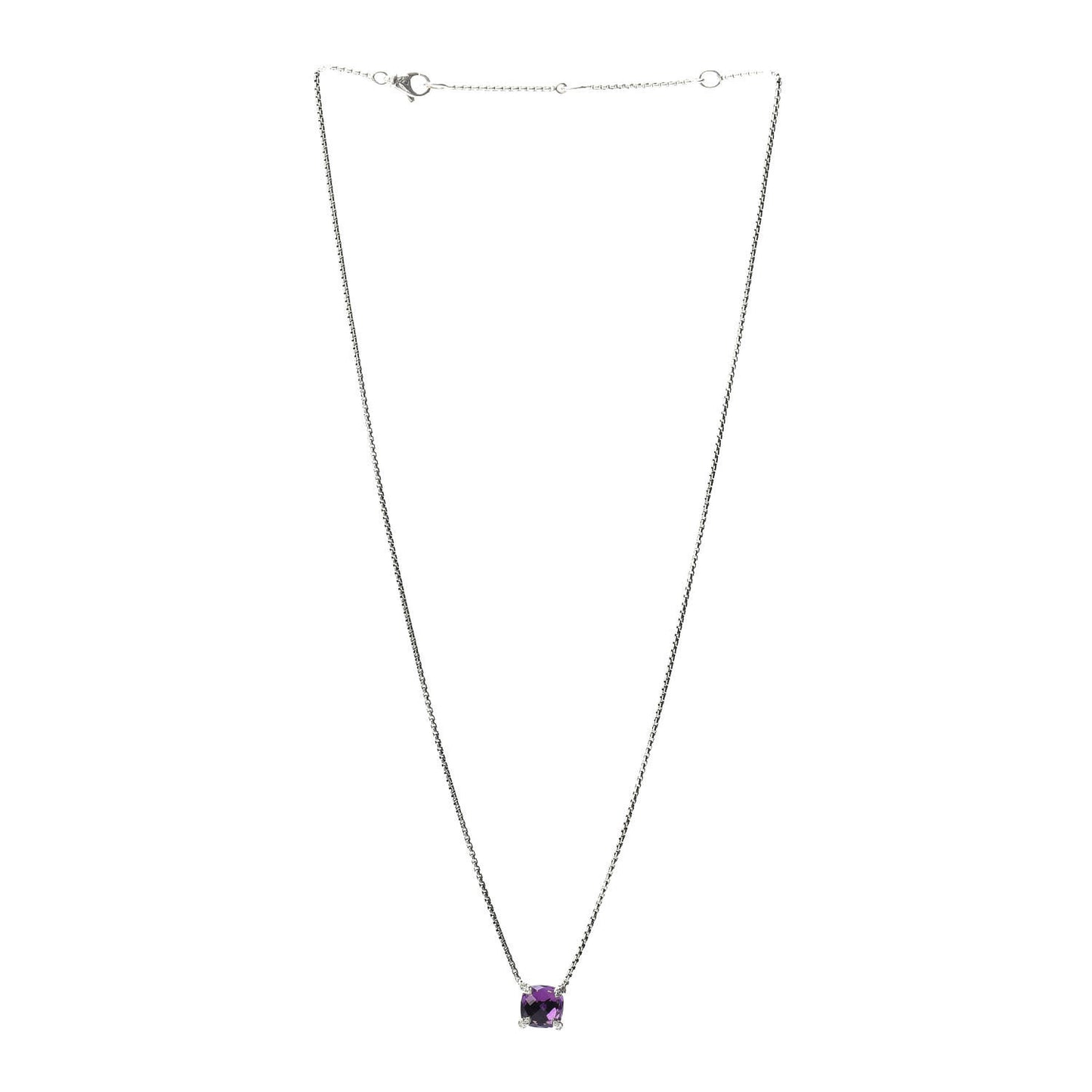 Sterling Silver Diamond Amethyst 11mm Chatelaine Pendant Necklace