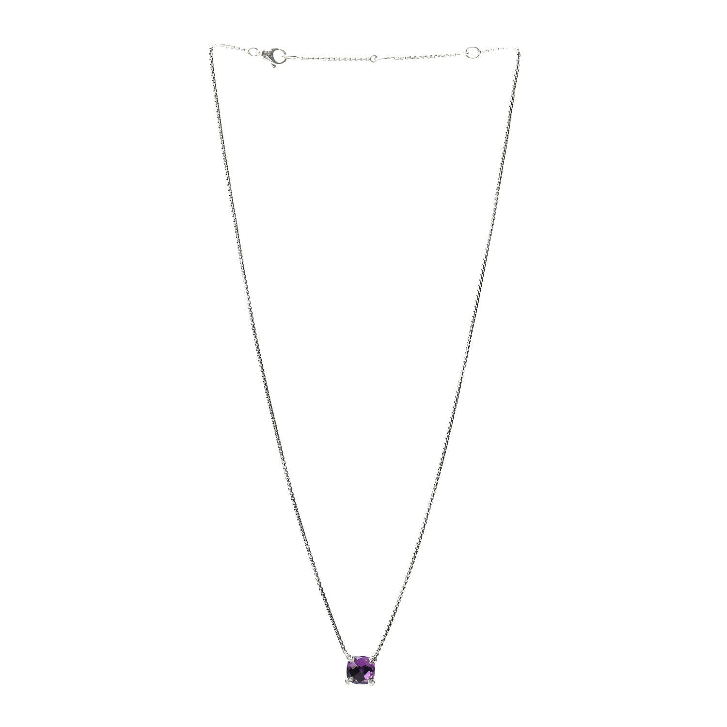 David Yurman Sterling Silver Diamond Amethyst 11mm Chatelaine Pendant Necklace 3 of 5