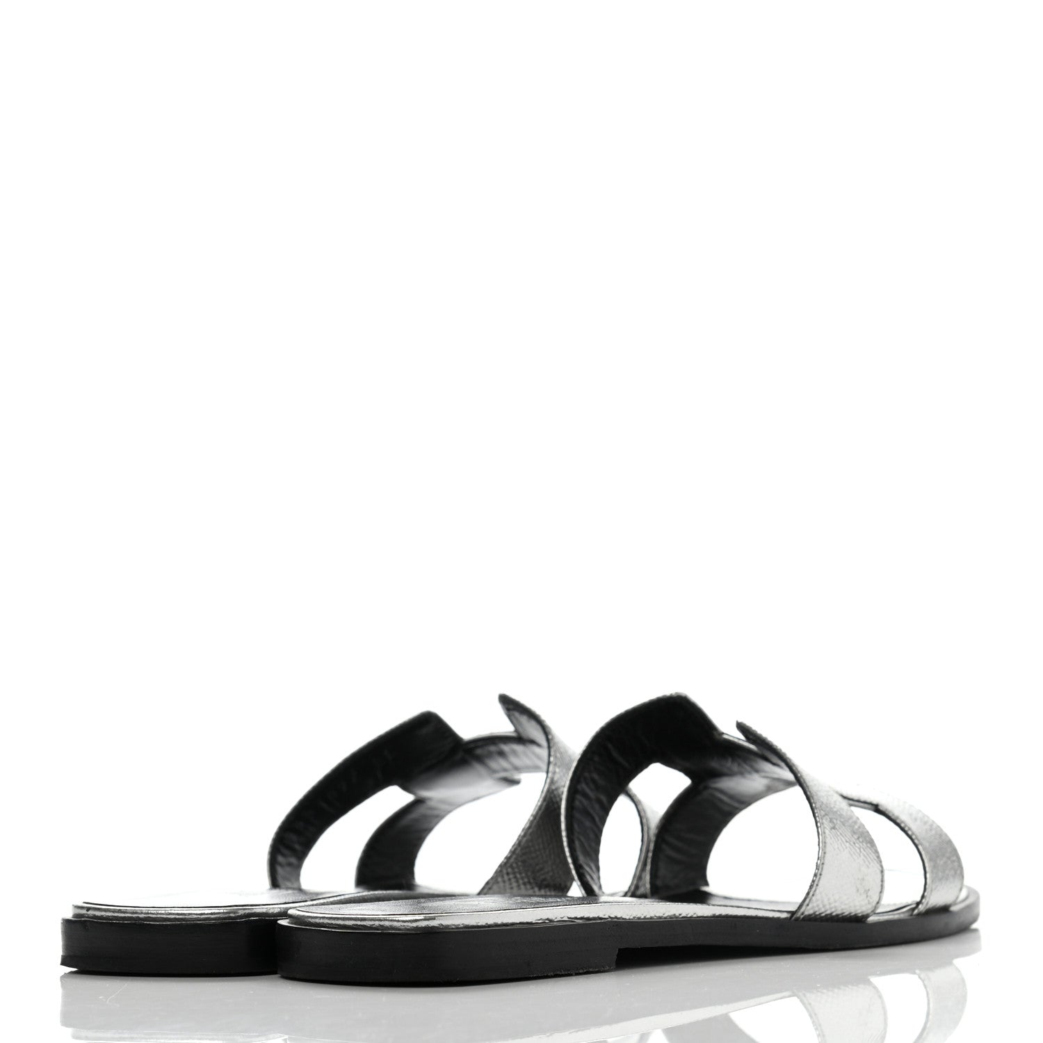 Hermes Metallic Epsom Oran Sandals 38.5 Gris Argente 4 of 10