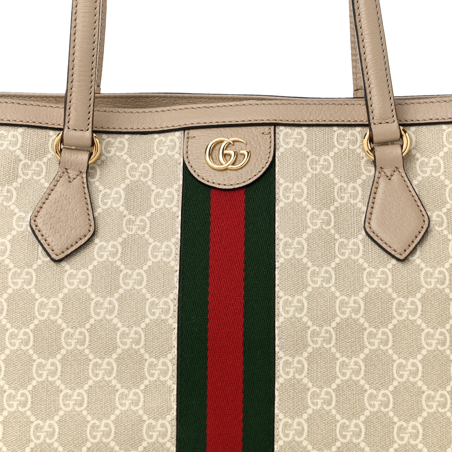 Gucci GG Supreme Monogram Textured Dollar Calfskin Web Medium Ophidia Shopping Tote Beige Mystic White Oatmeal 8 of 11